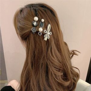 Annacreations Korean Fashion Style Pearl Rhinestone Metal Hair Clips Hair Pin Stylish Hair Accessories Jewellery For Women's And Girls