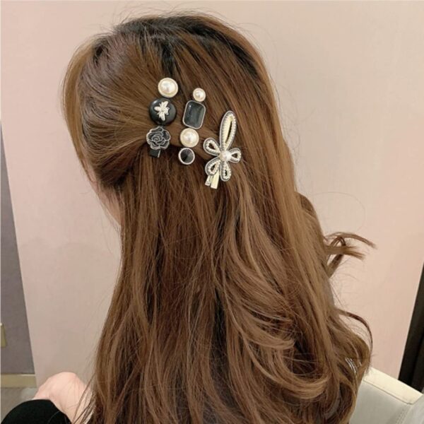 Annacreations Korean Fashion Style Pearl Rhinestone Metal Hair Clips Hair Pin Stylish Hair Accessories Jewellery For Women's And Girls