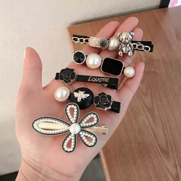 Annacreations Korean Fashion Style Pearl Rhinestone Metal Hair Clips Hair Pin Stylish Hair Accessories Jewellery For Women's And Girls - Image 2