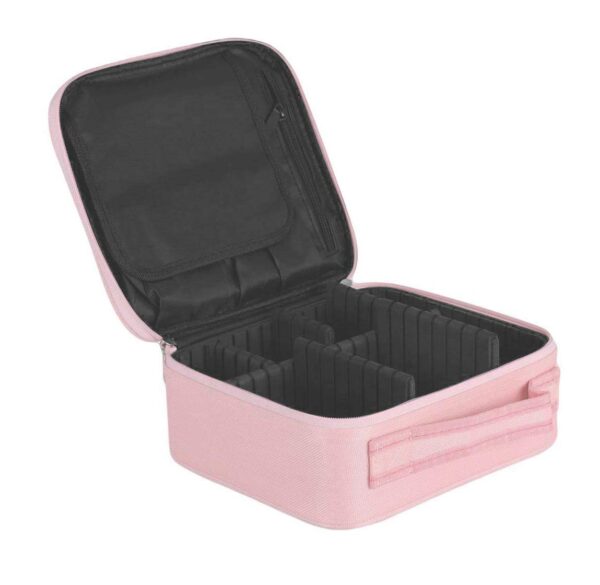 INOVERA (LABEL) Nylon Makeup Organizer Bag for Women, Girls & Bride - Travel Cosmetic Kit Storage Organiser - Toiletry Vanity Box with Adjustable Compartment, 26l x 23b x 9h cm (Rose Gold) - Image 2