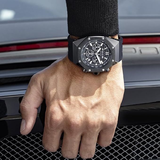 FEICE Men’s Vintage Watch Quartz Chronograph Luxury Sports Wrist Watches for Men Multifunction Clock 3ATM Waterproof Male Wristwatch FK052