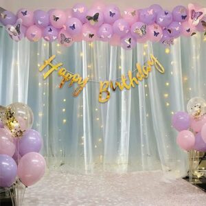 Party Propz Butterfly Theme Birthday Decorations - 80 Pcs Purple Happy Birthday Decoration Kit | Purple Balloons for Birthday | Girl Butterfly Birthday Decoration | Birthday Decorations for Girls