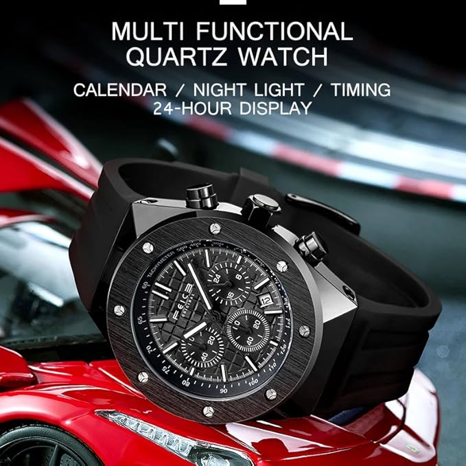 FEICE Men’s Vintage Watch Quartz Chronograph Luxury Sports Wrist Watches for Men Multifunction Clock 3ATM Waterproof Male Wristwatch FK052 - Image 4