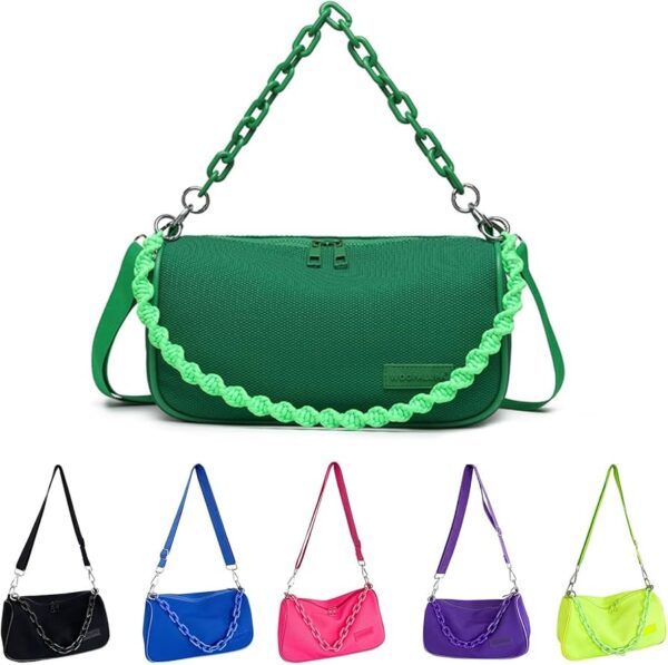 PALAY® Chic Shoulder Bag for Girls Canvas Handbag with Chain Charm Small Hobo Bag Stylishly Sweet Y2K Star Patchwork Letter Printed Handbag Casual Small Shoulder Zipper Bag, 23x7x13cm - Image 2