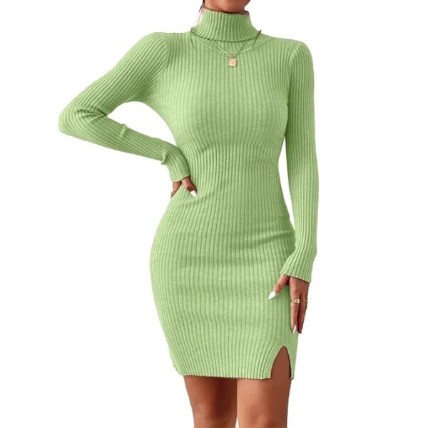 GLARE & BLAIR Solid Turtle Neck Regular Fit Casual Ribbed Knit Long Sleeve Bodycon Dress