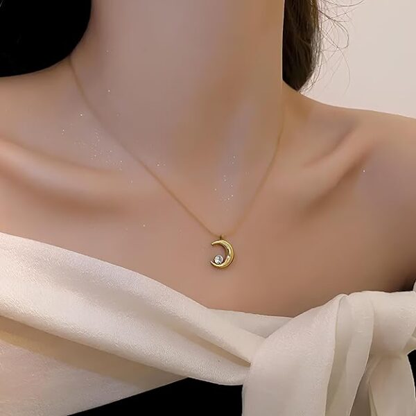 Valentine Gifting Love Non Tarnish women's jewelry necklace Moon Zircon pendant necklace stainless steel - Image 6