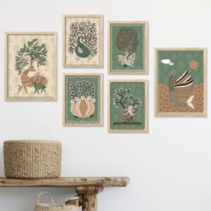 kotart Gond art Wall paintings for living room - Paintings wall decoration Wall frames for home decor Set of 6 Multicolo