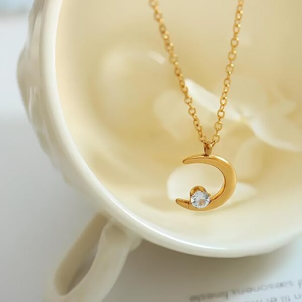 Valentine Gifting Love Non Tarnish women's jewelry necklace Moon Zircon pendant necklace stainless steel - Image 2