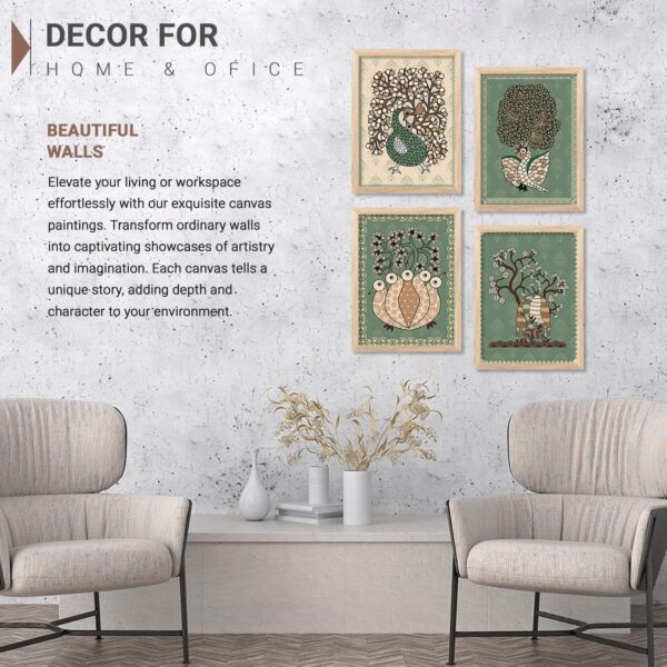 kotart Gond art Wall paintings for living room - Paintings wall decoration Wall frames for home decor Set of 6 Multicolo - Image 2