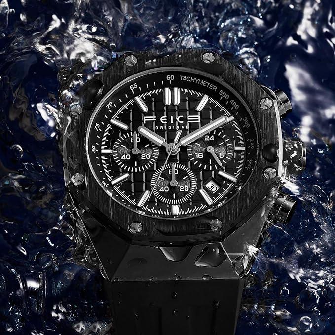 FEICE Men’s Vintage Watch Quartz Chronograph Luxury Sports Wrist Watches for Men Multifunction Clock 3ATM Waterproof Male Wristwatch FK052 - Image 3