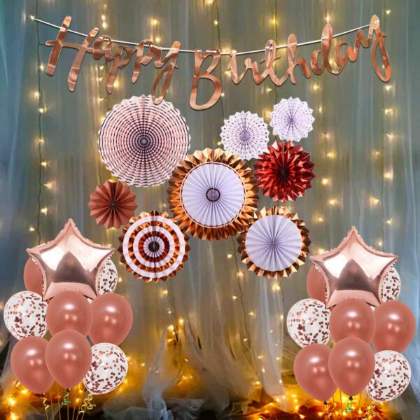 Party Propz Birthday Decoration Items - 60 Pcs Balloons for Birthday Decorations | Birthday Decorations for Kids | Bday Balloons Rose Gold, Purple, Pink,Latex, Paper (Cardstock), Foil