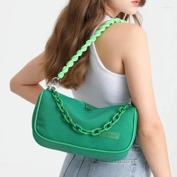 PALAY® Chic Shoulder Bag for Girls Canvas Handbag with Chain Charm Small Hobo Bag Stylishly Sweet Y2K Star Patchwork Letter Printed Handbag Casual Small Shoulder Zipper Bag, 23x7x13cm - Image 4