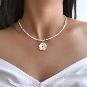 Aesthetic Jewellery El Regalo Daisy Sunflower Necklace and Earring Set, Sunflower Boho Long Drop Handmade Pendant Necklace Choker with Sunflower