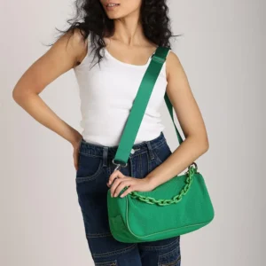 PALAY® Chic Shoulder Bag for Girls Canvas Handbag with Chain Charm Small Hobo Bag Stylishly Sweet Y2K Star Patchwork Letter Printed Handbag Casual Small Shoulder Zipper Bag, 23x7x13cm