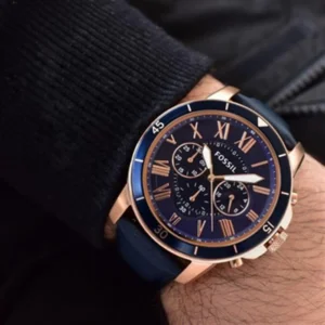 Fossil Men Leather Grant Sport Analog Blue Dial Watch-Fs5237, Band Color-Blue