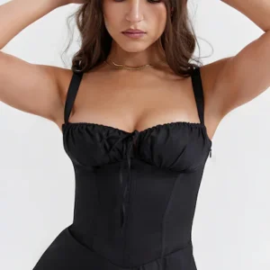 SIGHTBOMB TIE Front LACE UP Back FIT and Flare Corset Elegance Chic Babydoll Dress for Women